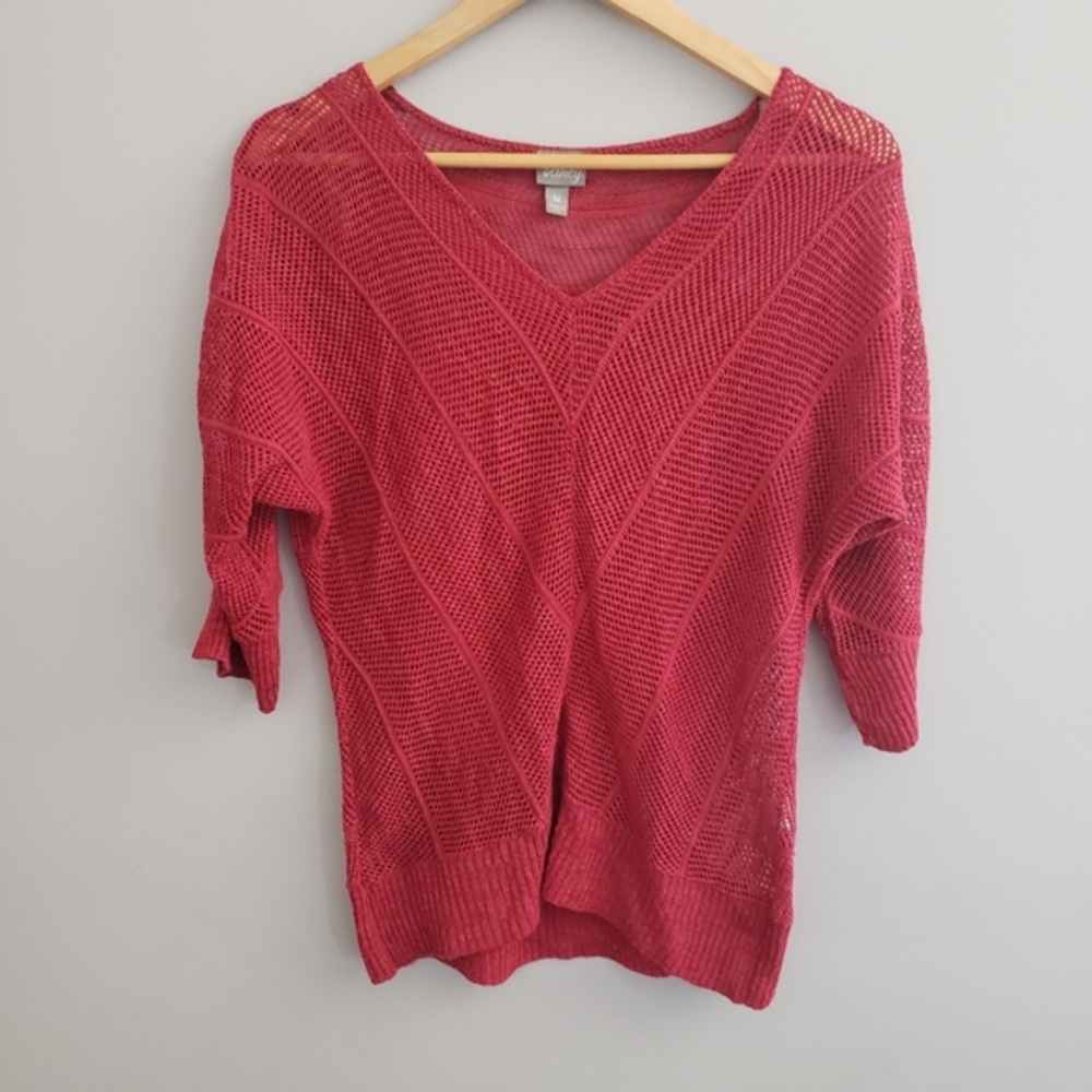 Cranberry colored crotchet‎ sweater vanity medium